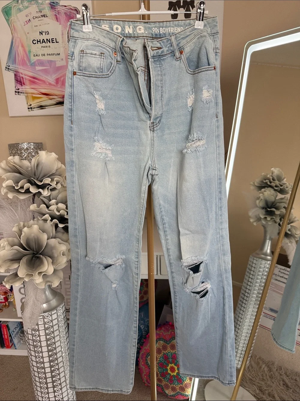 Relaxed Light Blue Distressed Boyfriend Jeans for Women